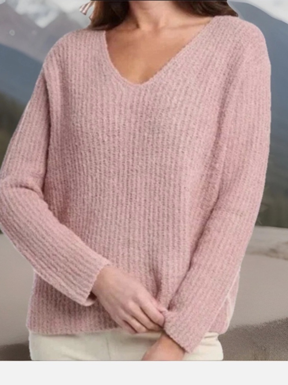 Eileen Fisher Organic Cotton Cashmere Fluff V-Neck Sweater Size XL